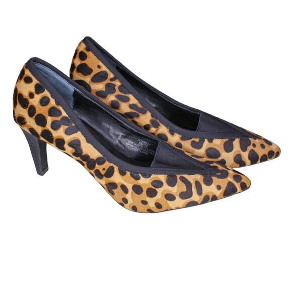 Lori Goldstein Leopard Print High Heel Pumps Cow Hair Leather Slip On - Picture 3 of 5